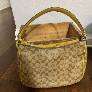 Coach Signature Tan and Yellow Shoulder Bag
